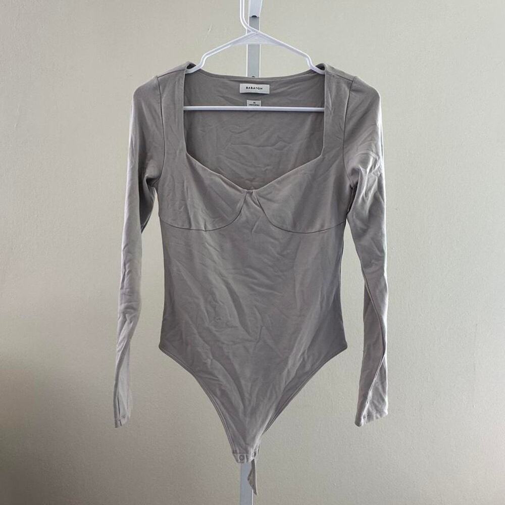 Babaton gray long sleeve bodysuit